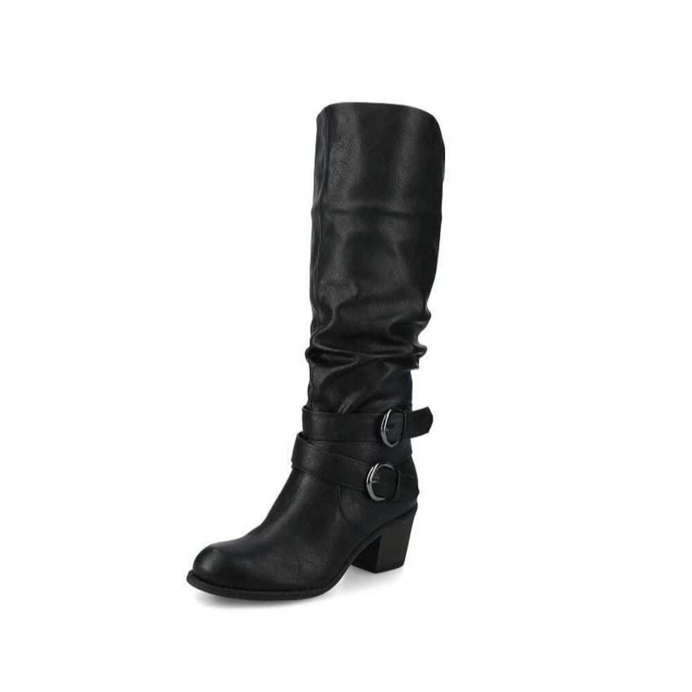 Journee Collection Womens 8.5 M Black Kate Faux Leather Block Heel Boots NIB MR4